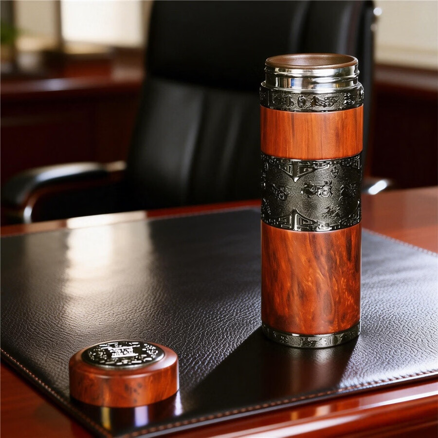 八玺（BAXI）养生青年紫砂保温杯男士茶杯高档保温水杯商务杯茶水分离紫砂杯 红檀木纹 300ml