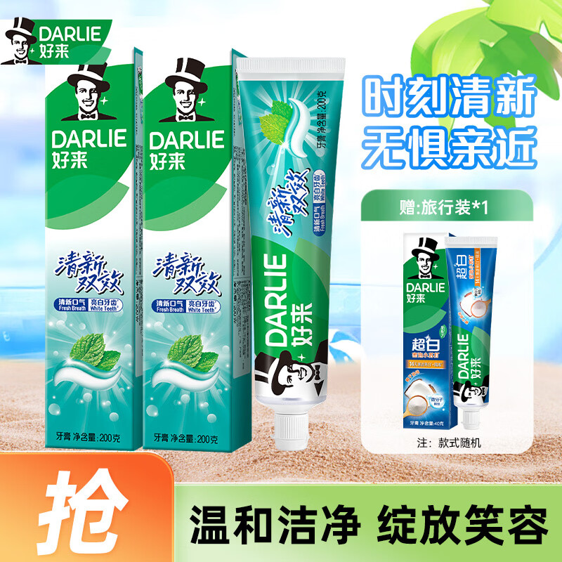 好来（DARLIE）原黑人清新双效薄荷味大容量护龈成人含氟牙膏 清新双效200g*2
