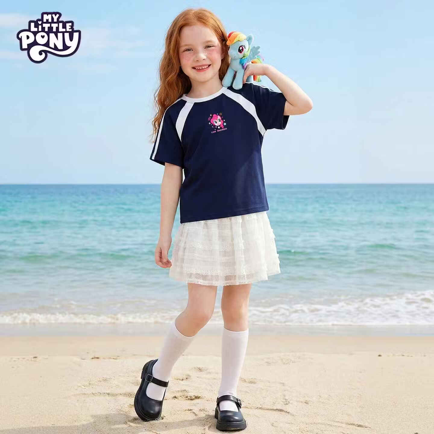 小马宝莉(MY LITTLE PONY)女童短袖T恤2026夏季新款小女孩时髦半袖儿童运动风上衣t 【圆领短袖T恤】闪耀碧琪藏青 140 140cm