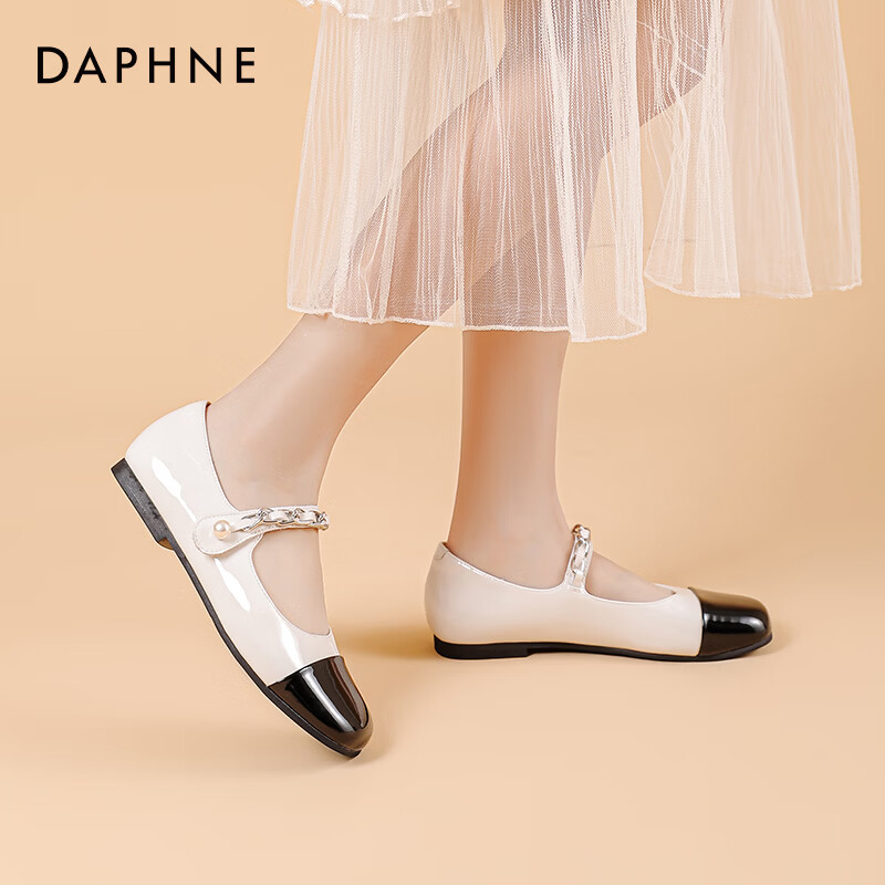 达芙妮玛丽珍女鞋2026新款春秋法式小皮鞋高跟鞋小香风粗跟单鞋女LP 米黑拼色 40