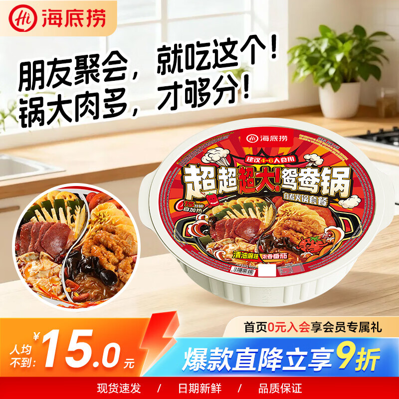 海底捞超大鸳鸯锅自热火锅懒人方便户外麻辣烫学生宿舍零食夜宵聚餐速食 【1盒4-6人共享】超超超大鸳鸯锅（麻辣×番茄）940g
