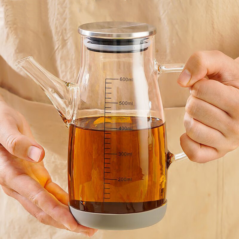 溥畔玻璃油壶厨房家用不挂油酱油醋调味瓶大容量油防漏油壼装油容器 [透明色]600ml