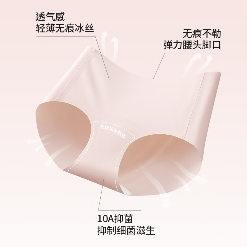 都市丽人女士内裤女纯棉底裆加长裆无痕内裤凉感女生内裤三角裤衩 浅紫+浅粉+浅黄+浅灰 4条 M (建议80-100斤)