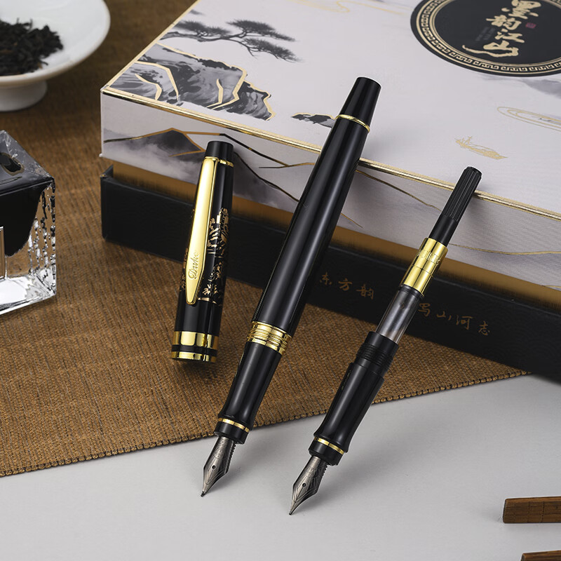 DUKE尊礼臻选列对笔套装铱金笔宝珠笔套装书法美工笔墨水替换练字签名教师节礼物3 墨韵江山金色(L+F)1.0mm+0.5mm