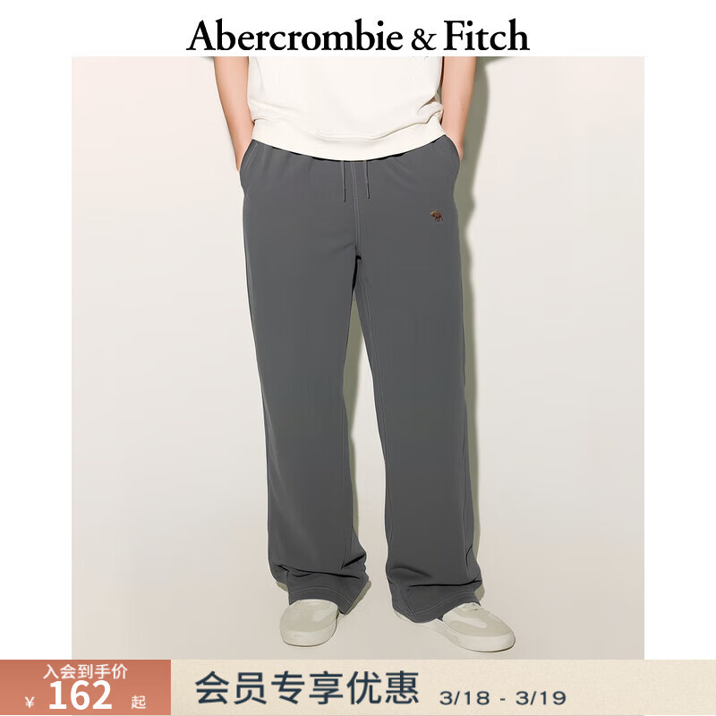 Abercrombie &amp; Fitch经典小麋鹿图案美式抓绒直筒运动卫裤长裤25秋冬男装134-5142 深灰色 L (180/86A) 偏大偏长，建议小一码