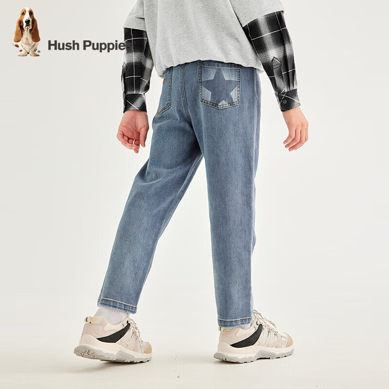 暇步士(Hush Puppies)【经典款】童装儿童男大童秋季时尚潮流男童休闲牛仔裤 蓝牛仔 130 cm