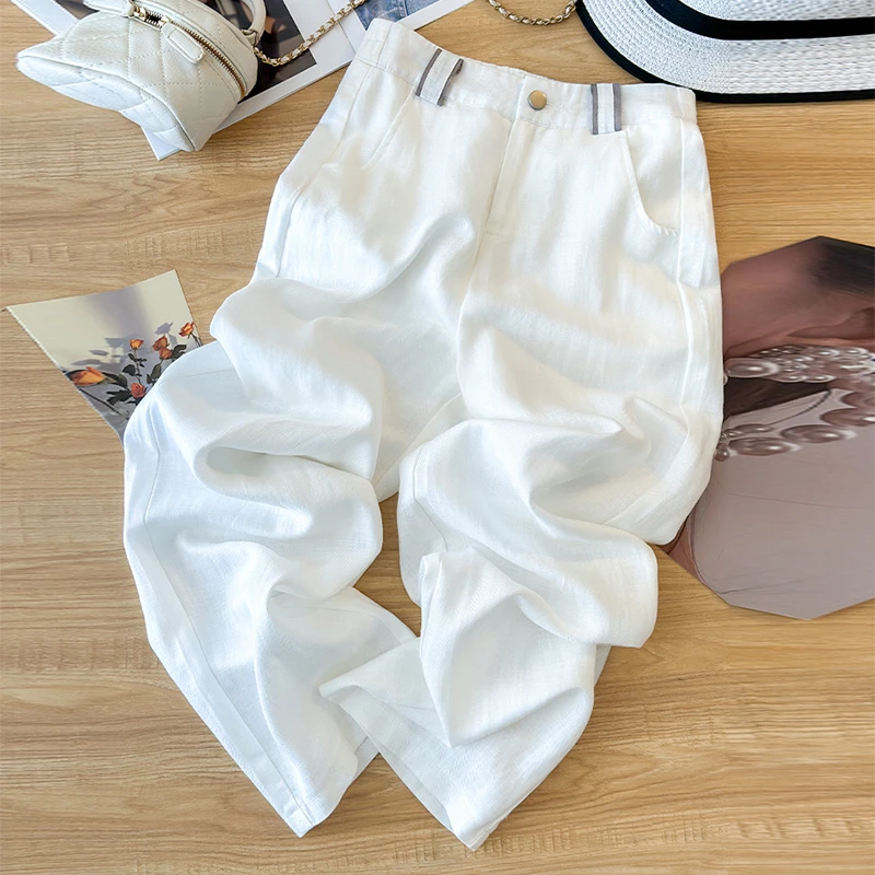 【垂感时髦】2026春夏新款高腰清冷小个子阔腿裤高腰白色阔腿裤女 白色【长裤】 L 【建议105-115斤】