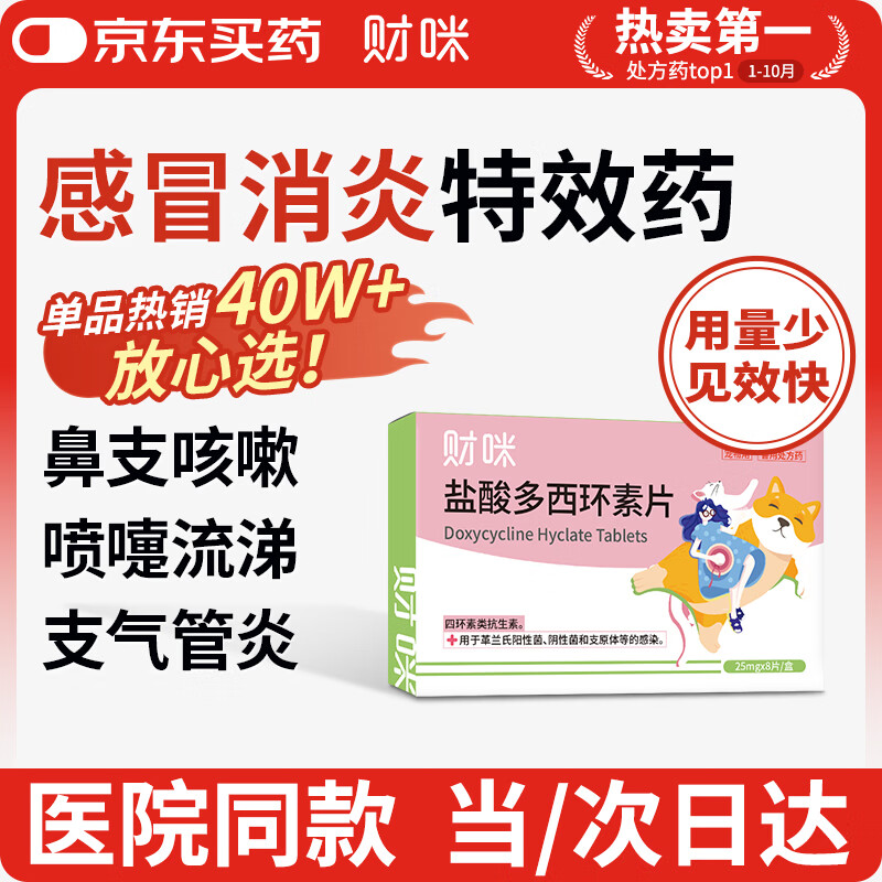 财咪宠物感冒药狗狗猫咪鼻支犬窝咳嗽打喷嚏流鼻涕消炎盐酸多西环素片