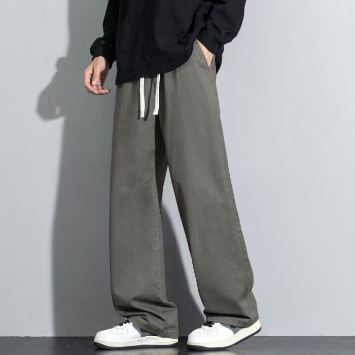 春季高品质全棉休闲裤男宽松显瘦直筒纯色百搭长裤舒适耐磨阔腿裤 8030灰色 4XL (190-210斤)