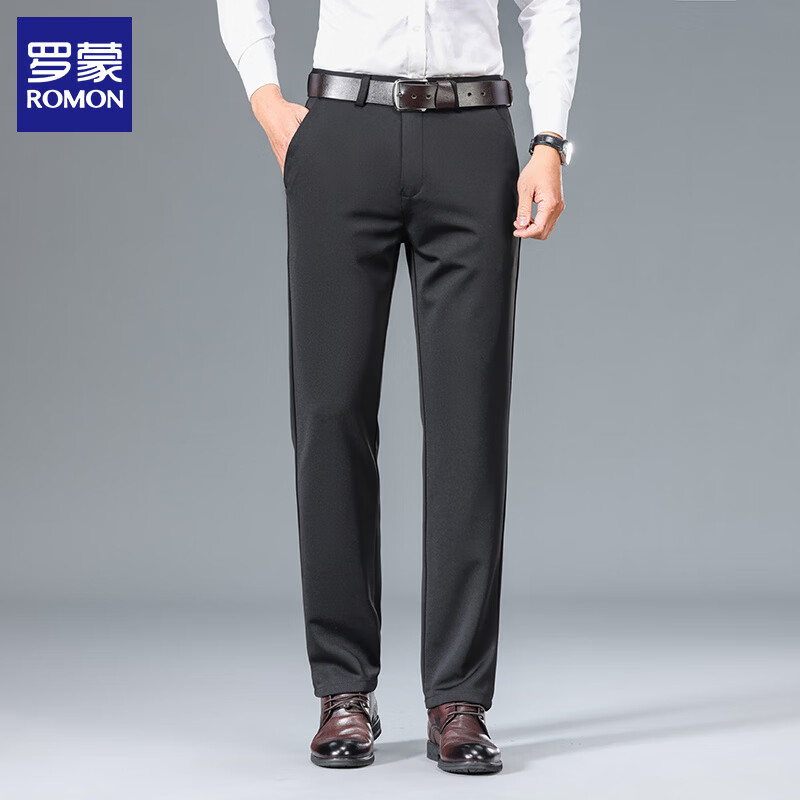 罗蒙（ROMON）商务休闲裤男2026春夏季男士宽松直筒免烫抗皱西装裤子男 黑色 厚款 31