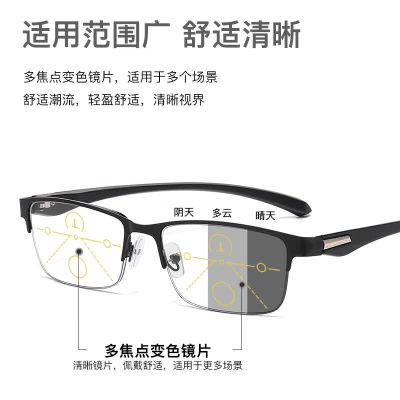 最美夕阳红老花镜德国品质日本进口品质男士智能自动变焦远近两用高清防蓝光 黑色 无度数