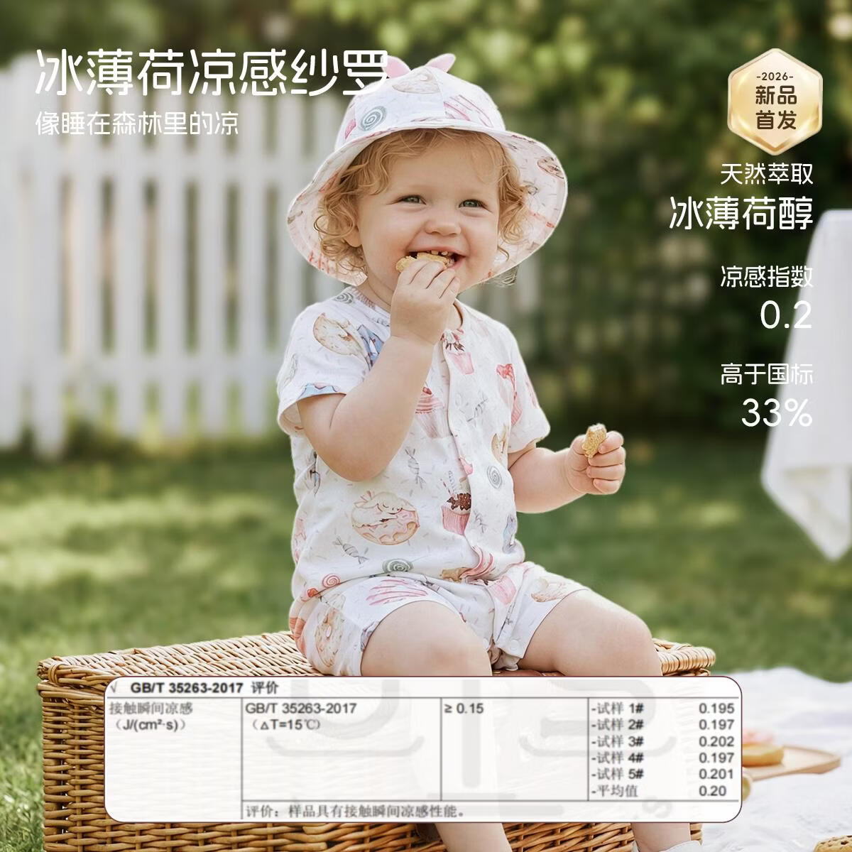aqpa爱帕【冰薄荷甜甜圈】宝宝儿童夏季纱布薄荷凉感短袖前开连体衣 安妮甜甜圈 59cm