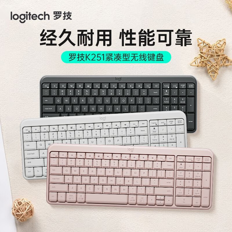 罗技（Logitech）无线蓝牙键盘笔记本电脑商务办公台式便携家用超长续航K251键盘 经典黑