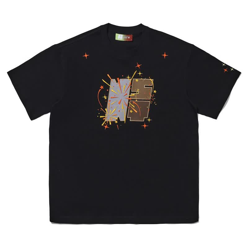 NSTNEW  START发芽计划“烟花”刺绣贴布夏季复古情侣宽松百搭短袖T恤男女同款 白色 【现货】 XL （三标齐全）