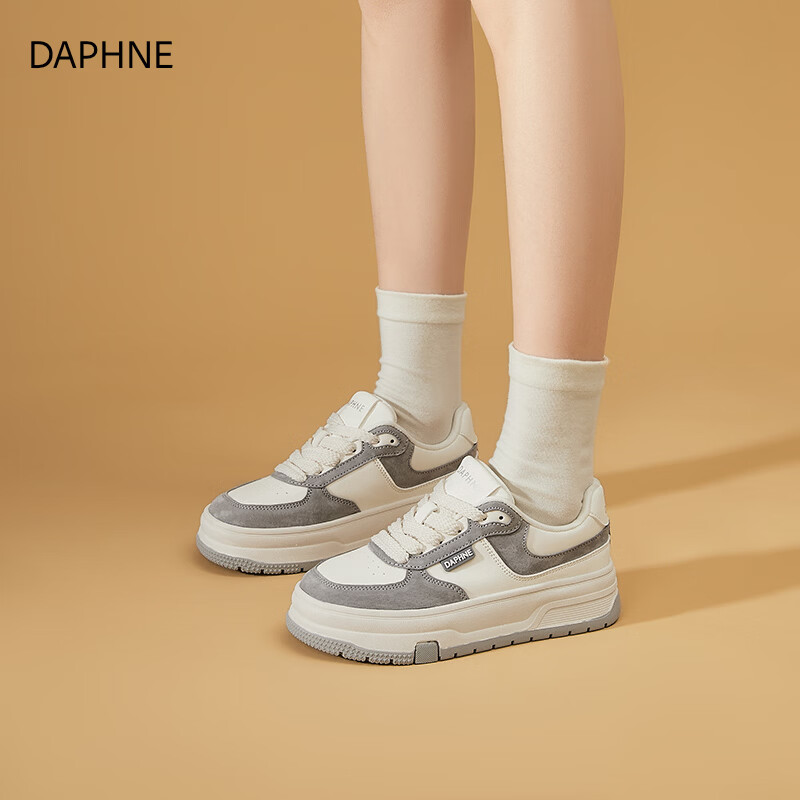达芙妮厚底熊猫小白鞋女2026新款春季百搭休闲增高学生板鞋圆头舒适女鞋 米灰色 40