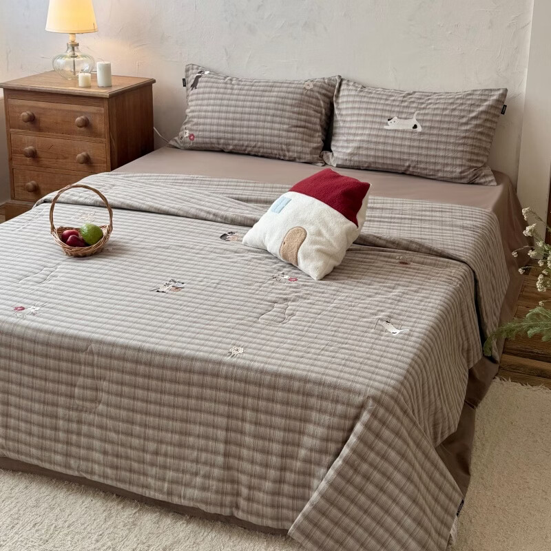 ROLAND LIVE全棉水洗棉夏被夏季空调被双人薄被子柔软透气夏凉被夏被四件套 LB 全棉水洗棉夏被-小猫乐园 单夏被200cm*230cm