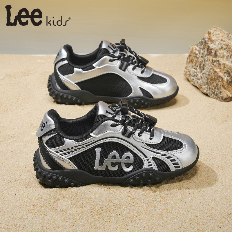 Lee童鞋春季新款儿童跑步鞋女童防滑运动鞋德训鞋男大童 黑银 28 【建议脚长176mm】
