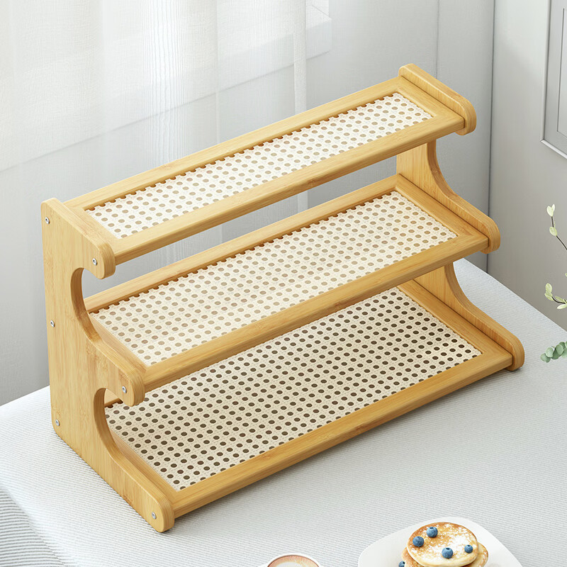 禧竹来桌面杯架收纳置物架餐桌台面放茶杯水杯茶具小型多层简易摆放架子 原木色 2层【长度30cm】