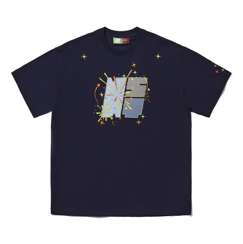 NSTNEW  START发芽计划“烟花”刺绣贴布夏季复古情侣宽松百搭短袖T恤男女同款 白色 【现货】 XL （三标齐全）