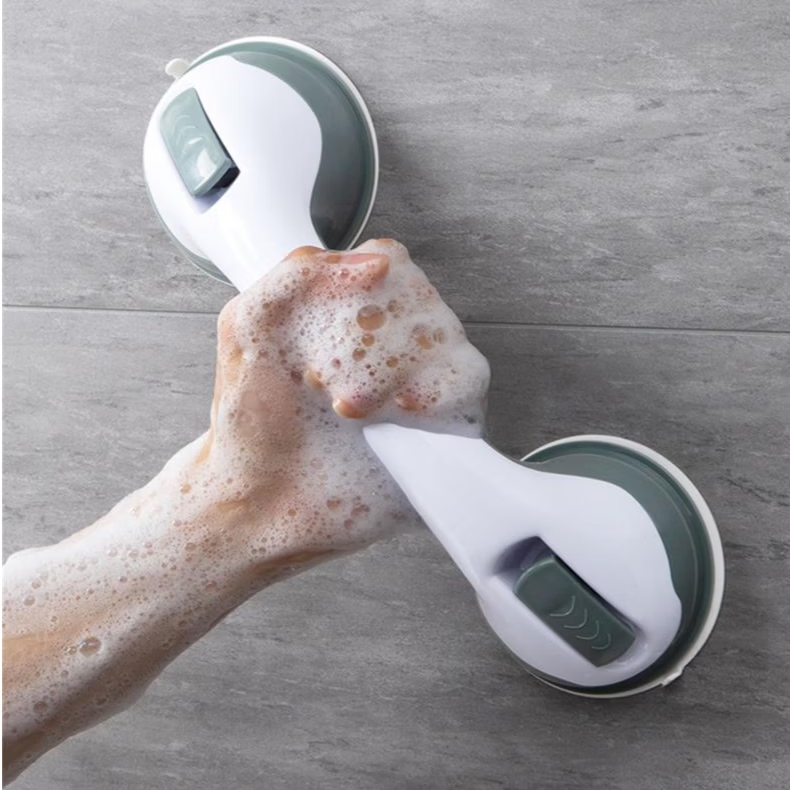 家用吸盘浴室洗澡扶手免打孔卫生间玻璃门把手老人防滑门拉手方便 【青蓝色】两个装 无规格