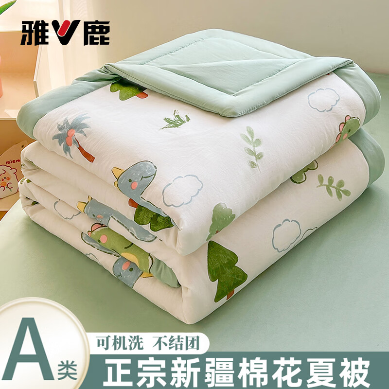 雅鹿a类全棉空调被夏凉被纯棉可机洗夏季宿舍单人薄被子双人薄款被芯 恐龙乐园 【柔软透气 亲肤舒适】 150x200cm单人夏被