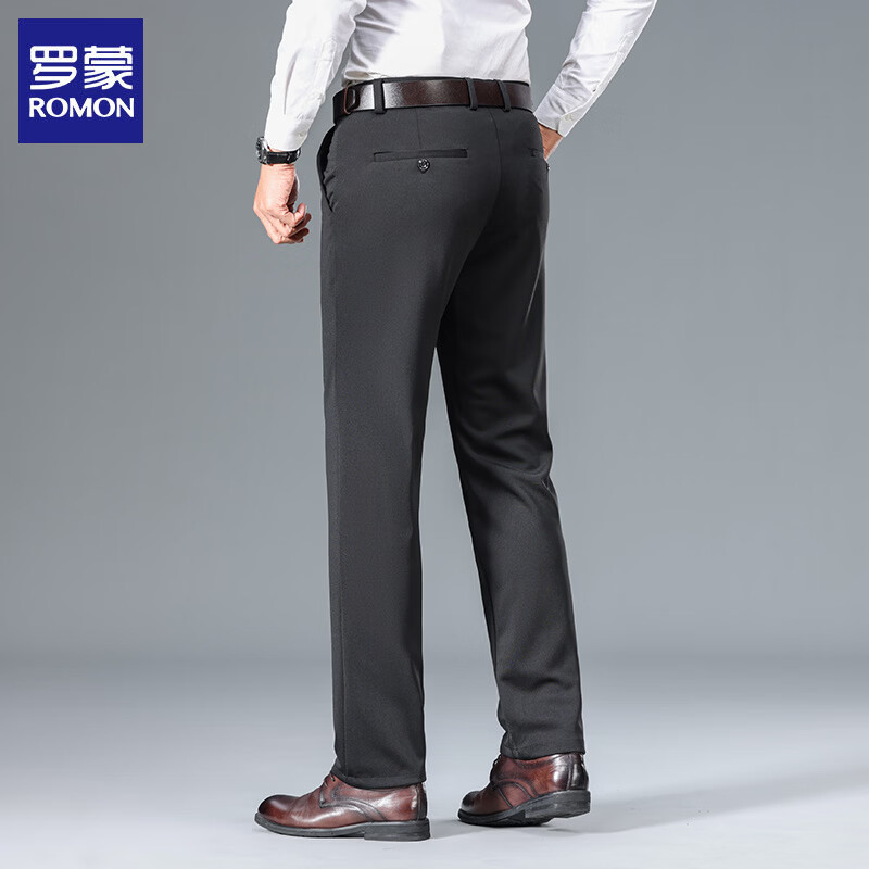 罗蒙（ROMON）商务休闲裤男2026春夏季男士宽松直筒免烫抗皱西装裤子男 黑色 厚款 31