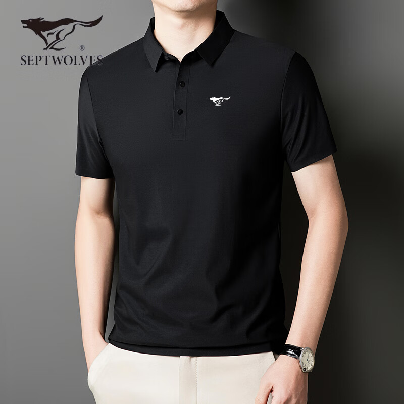 七匹狼高端Polo衫短袖T恤男夏季速干商务冰爽抗菌翻领打底t冰丝凉感男装 12358中灰色 3XL 建议体重165-180斤