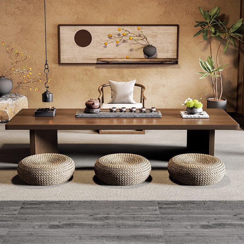 溥畔宋代美学茶桌禅意民宿接待喝茶飘窗矮款茶几 白蜡木茶桌：180x60x33x3cm