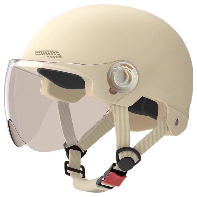 绿源（Luyuan）电动车头盔3C认证 电瓶车半盔安全帽男女四季通用 骑行安全头盔 粉色-透明短镜