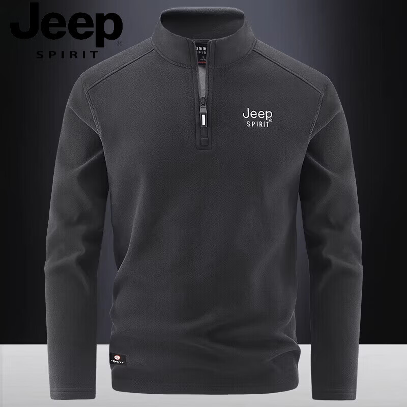 JEEP SPIRIT立领半拉链套头保暖打底衫休闲德绒卫衣 黑色    4XL   