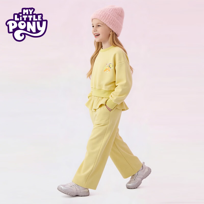小马宝莉（MY LITTLE PONY）女童套装春秋装2026新款女孩休闲卫衣裤中大童洋气两件套 黄色套装 【短款上衣】 130 建议115-125cm