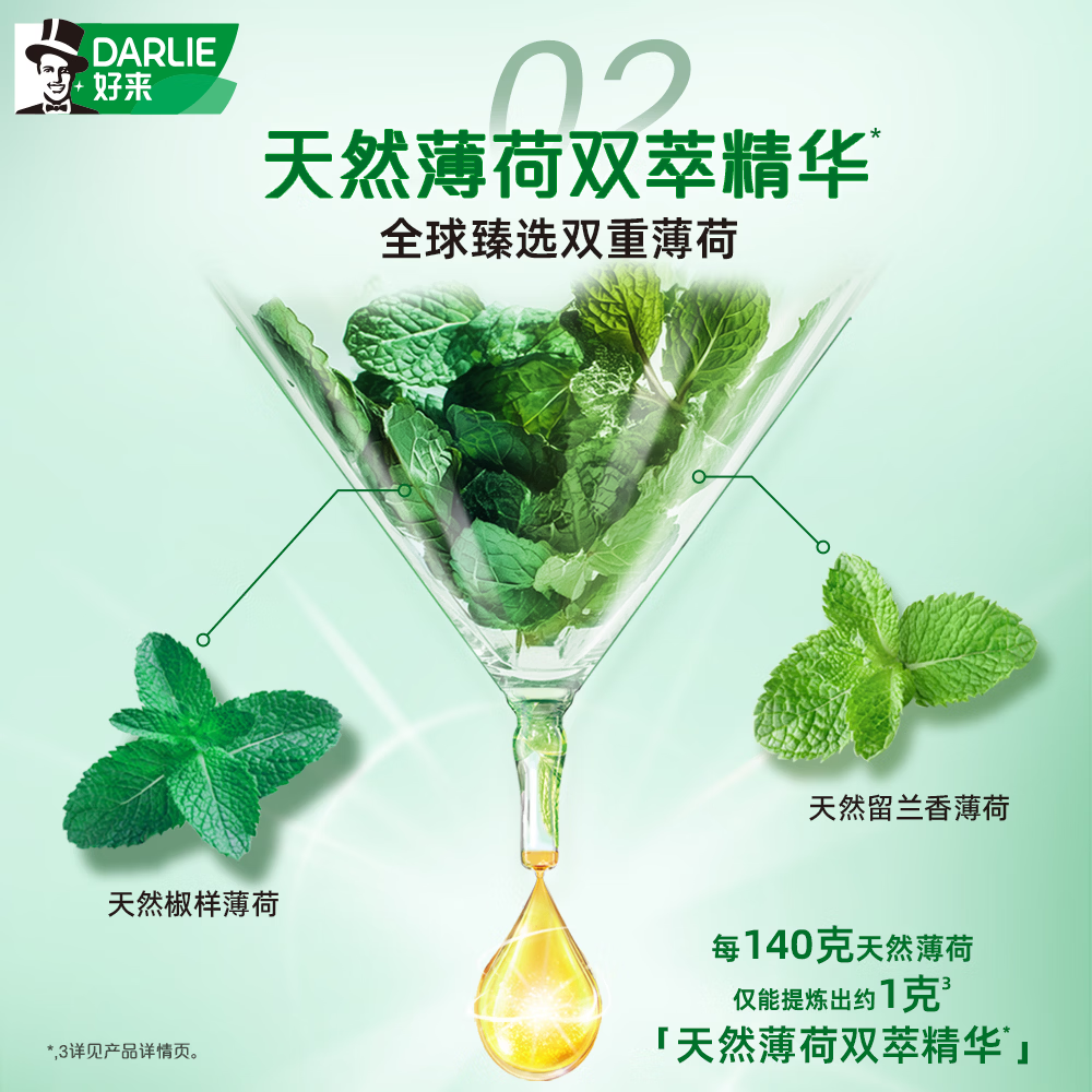 好来（DARLIE）黑人双重薄荷牙膏茶香护龈固齿清新口气含氟牙膏成人 超白双效薄荷共600G