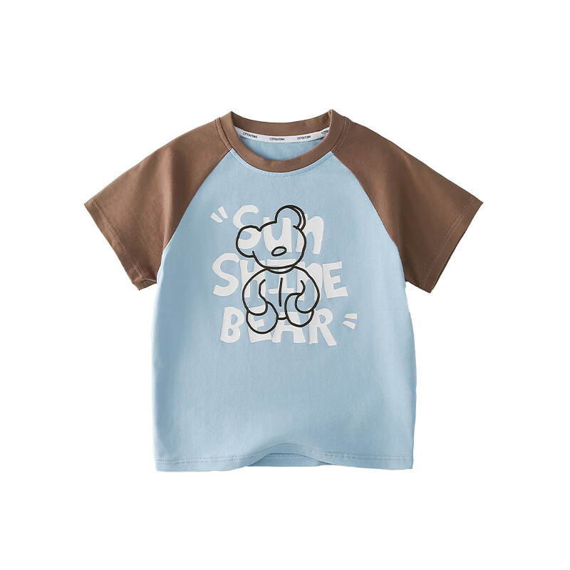 棉花堂【100%棉+抗菌】夏装新款儿童短袖T恤男童女童纯棉宝宝上衣xt1 浅蓝 90