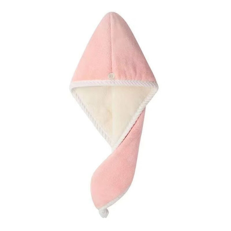 双层干发帽女珊瑚绒超强吸水速干拼接色浴帽加厚干发巾包头发毛巾 比电吹好用【粉白色】速干/不伤发 加厚柔软巨吸水【25*60CM】