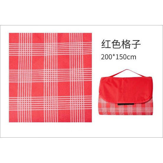防潮垫野餐垫加厚户外野炊野营沙滩帐篷地垫春游坐垫防水草坪垫子 红格苏格兰无纺布【200*150cm】