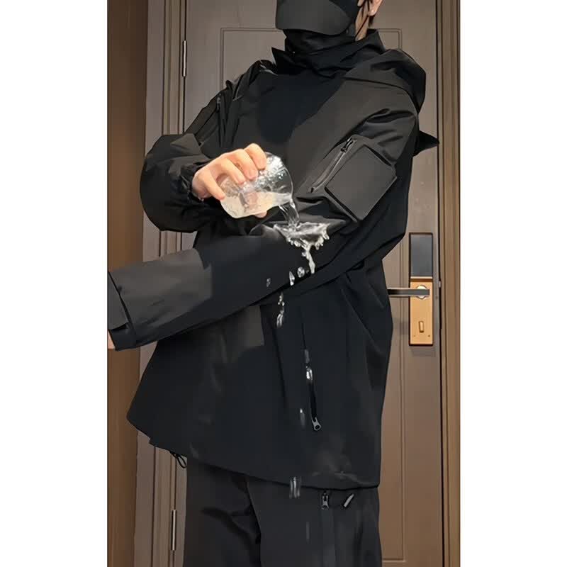 DEREJERINE暴雨级防水冲锋衣男款秋冬三防美式机能防风外套黑色痞帅工装夹克 黑色 【防风防水】 M 100-120斤