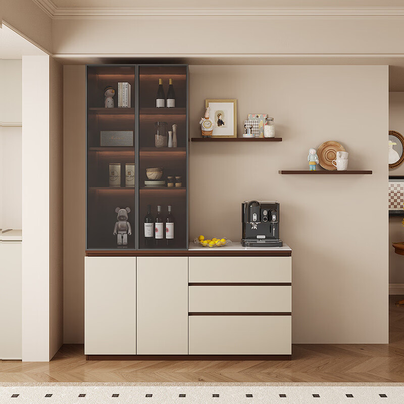 溥畔实木岩板餐柜置物靠墙一体储物收纳柜子客厅酒柜茶水咖啡柜吧台 [满墙柜]六门240x40x220