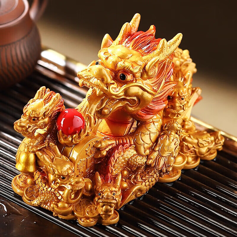 系颜家用遇水变色九龙茶宠招财摆件创意礼品茶具配件轻奢茶室办公室 变色九龙