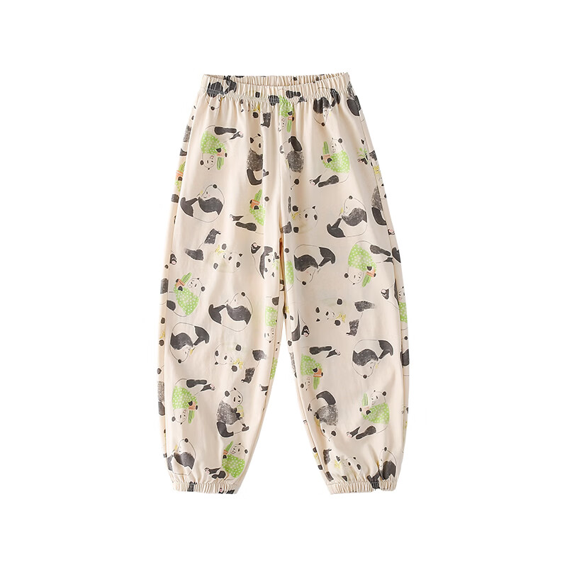 棉花堂【100%棉+抗菌】儿童裤子夏装男童长裤女童童装宝宝防蚊裤yb 米底熊猫 100