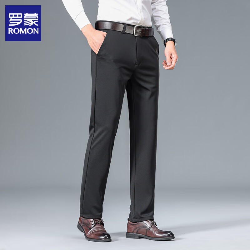 罗蒙（ROMON）商务休闲裤男2026春夏季男士宽松直筒免烫抗皱西装裤子男 黑色 厚款 31