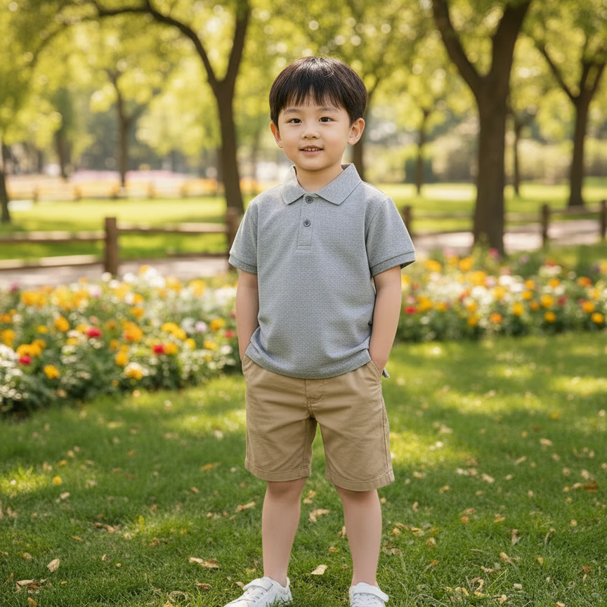 韩版童装2026夏装男童POLO衫儿童短袖T恤时尚纯色袖标 灰色 90