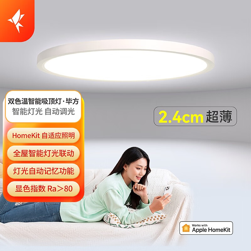 小燕科技 吸顶灯客厅阳台卧室灯具三室两厅智能调光灯接入苹果HomeKit全屋智能家居 圆形吸顶灯(32W, 40cm) Zigbee版