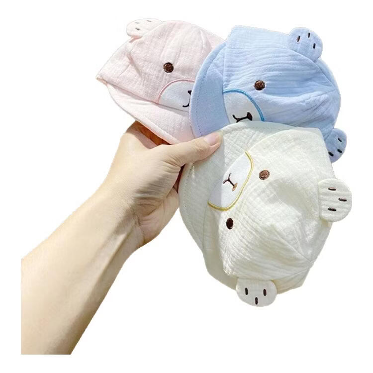 彩虹房子春秋男女宝宝儿童帽胎帽合集 米色小熊帽-纱布帽38-44cm 松紧腰 参考0-1岁