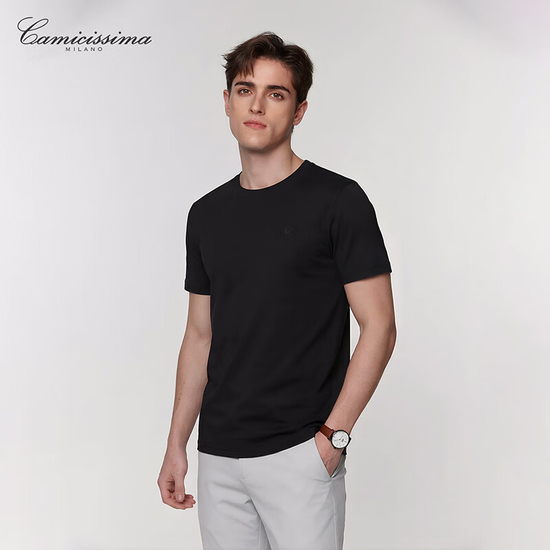 恺米切(CAMICISSIMA)海藻棉T恤白色男士短袖T恤衫 黑色 均码 50