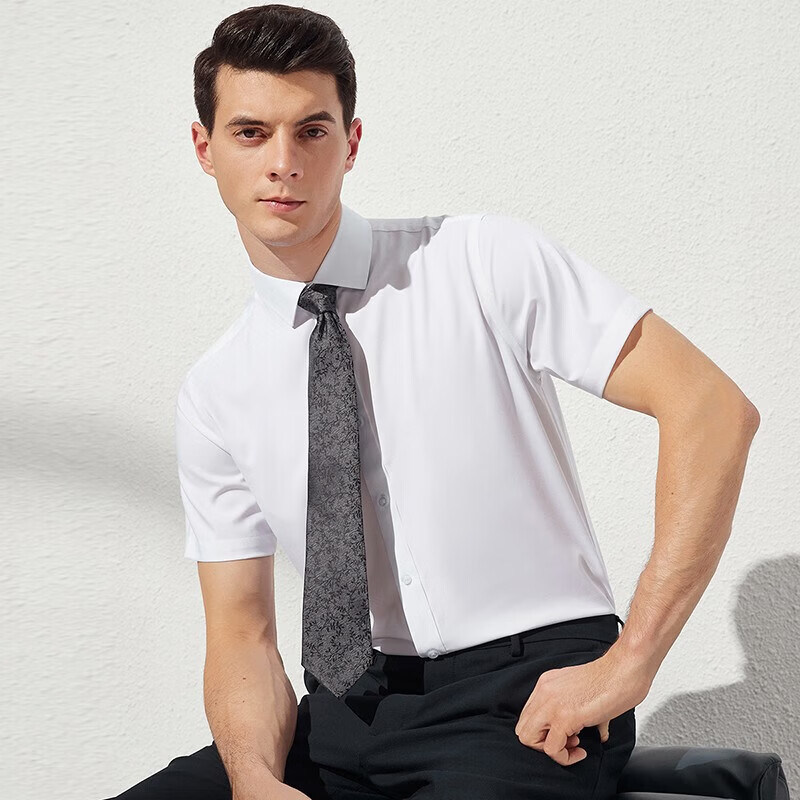 杉杉（FIRS）衬衫男短袖夏季新款轻商务休闲纯色上衣凉感抗皱易打理衬衣男士 白色 均码 165/84A(38)