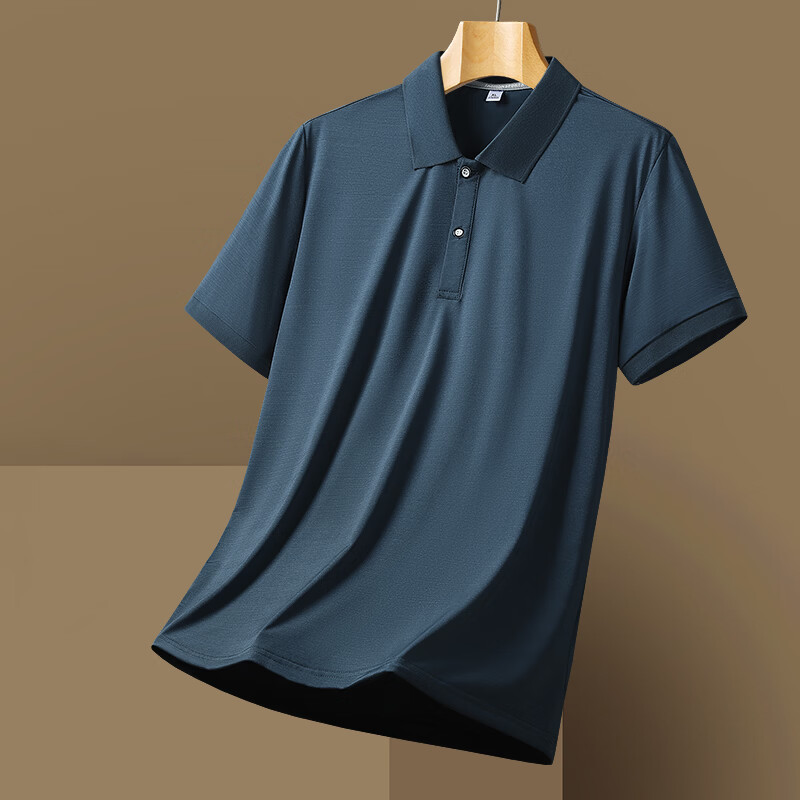 THE ALLEY FAME2026夏季男士冰丝POLO衫男潮流短袖男大码t恤男商务高端轻奢透气 邮蓝 7XL