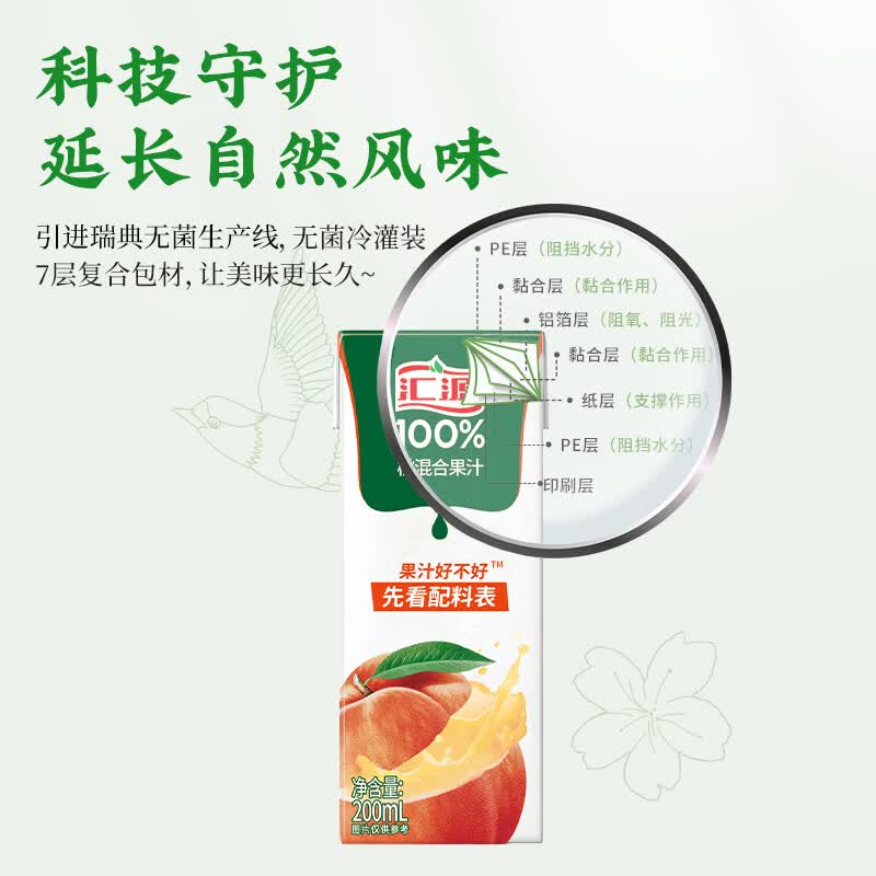 汇源100%果汁 桃混合果汁 200ml*12盒纯果汁礼盒焕新回归