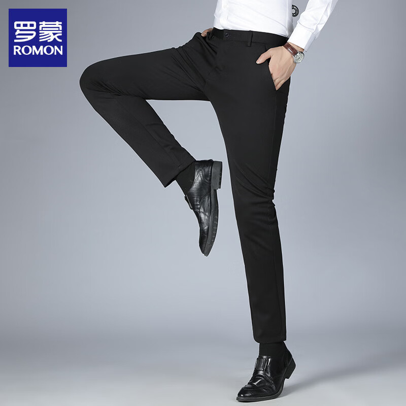 罗蒙（ROMON）商务休闲裤男2026春夏季男士宽松直筒免烫抗皱西装裤子男 黑色 薄款 33