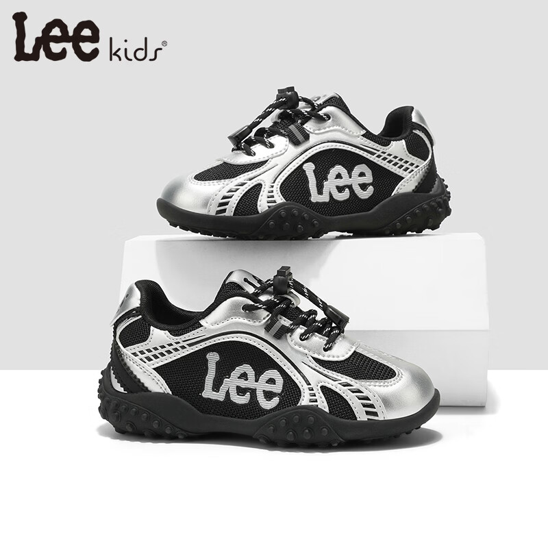 Lee童鞋春季新款儿童跑步鞋女童防滑运动鞋德训鞋男大童 黑银 28 【建议脚长176mm】