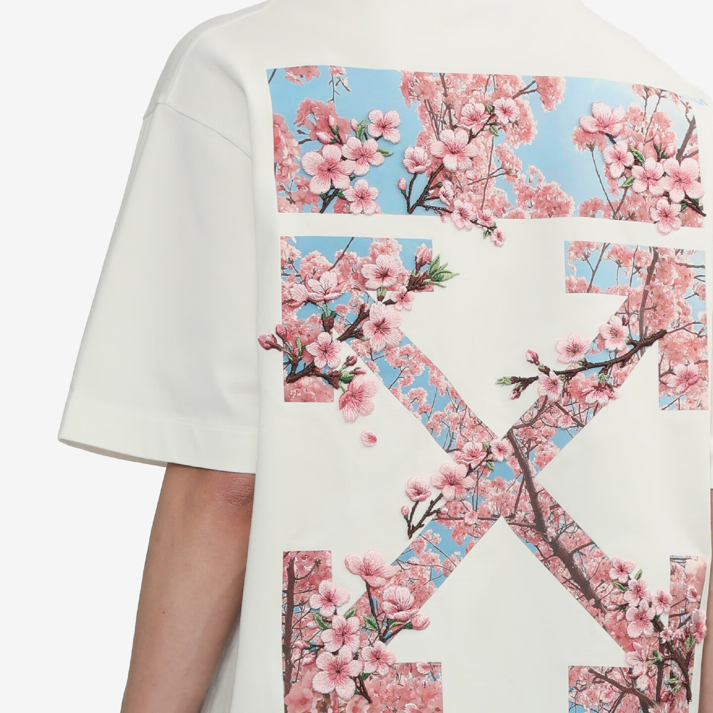 OFF WHITE™情侣装新款双箭头装饰短袖T恤男士高端纯棉短袖衣服女上衣樱花 白色 L